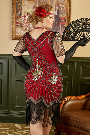 Plus Size 1920s Gatsby Sequin Fringed Flapper Dress